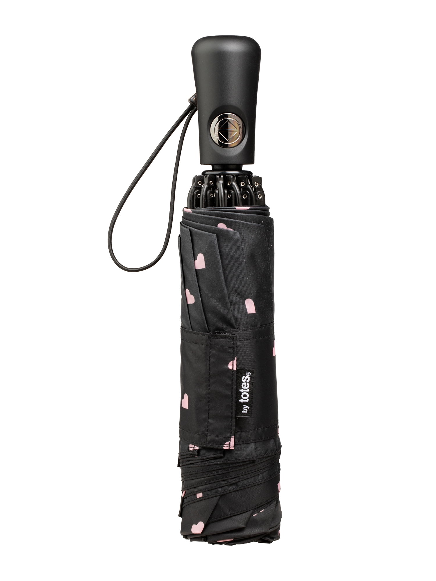 Totes Recycled Canopy Auto Open & Reverse Close Compact Inbrella Rain Umbrella Hearts