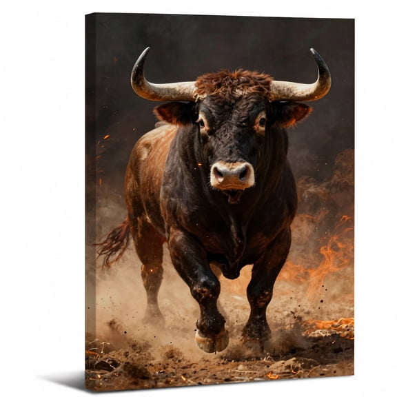 Bull Wildlife Animal Canvas Wall Art Framed,Majestic Wild Ox Artwork Landscape canvas print for bathroom bedroom or living room decor,8x12in