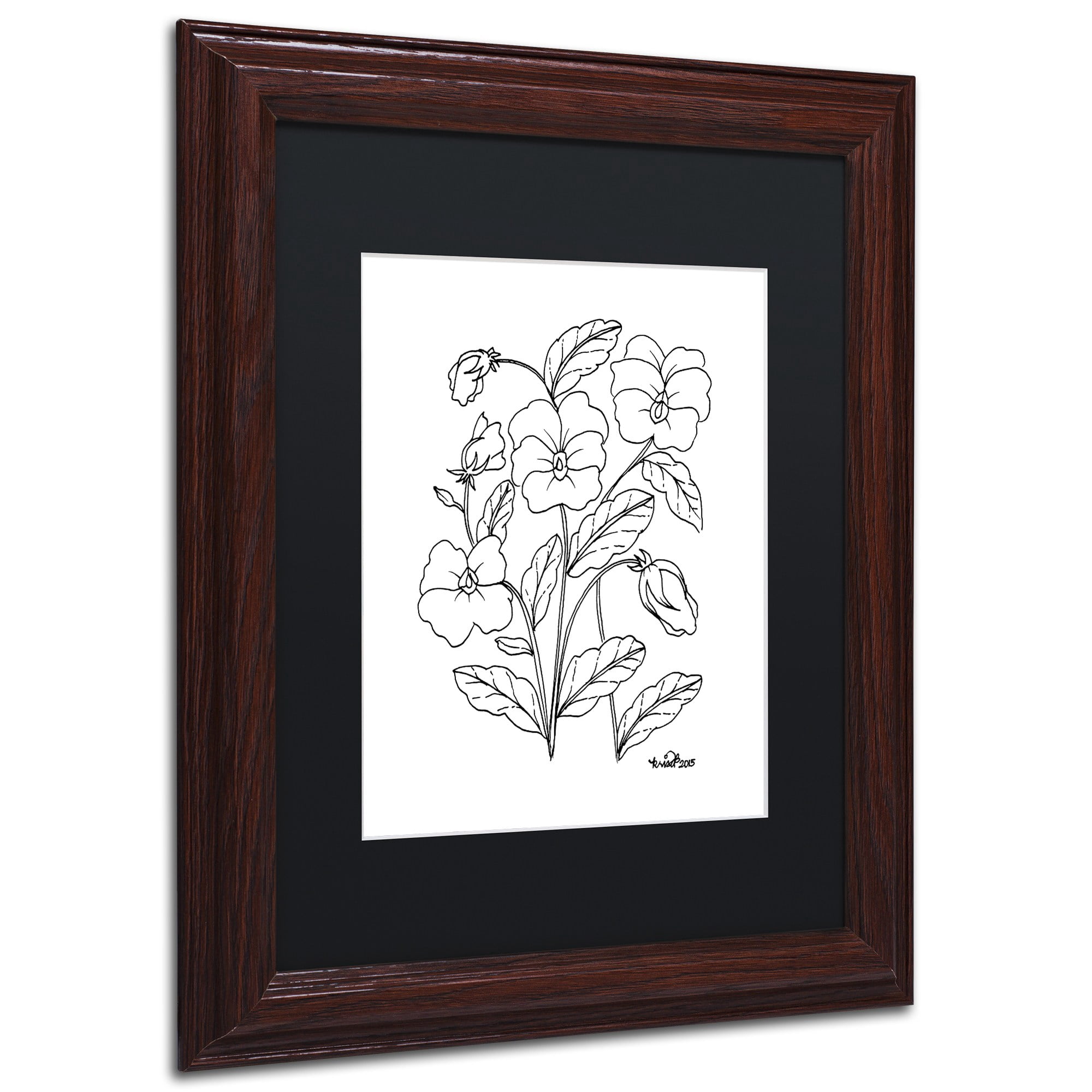 Trademark Fine Art "Simple Flower Doodle 3" Canvas Art by KCDoodleArt Black Matte, Wood Frame