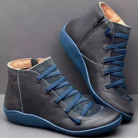 Women s Ankle Boot - Ankle Boots for Women Arch Support Comfy Lace Up Flat Heel Ankle Booties Round Toe Slip On Leather Short Boots Loafers Non-Slip Breathable Soft Bottom Walking Shoes