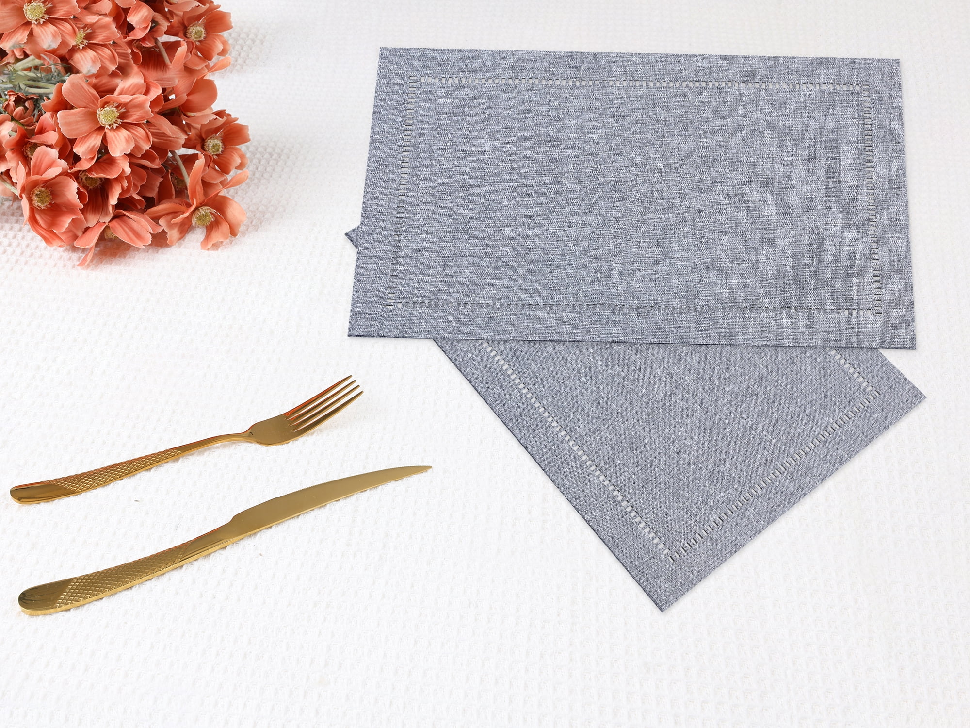 Unique Bargains Set of 6 Rustic Polyesterl Placemats for Dining Table Decor Light Gray 18"x12"
