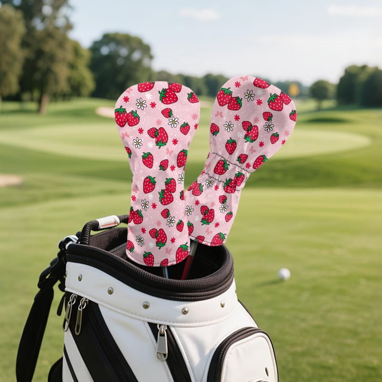 Uorisanigo Golf Club Head Covers with Double Elastic Band for Most Brand, Strawberry Print Driver Cover Fariway Wood Headcover Hybrid Head Covers Blade Putter Cover Mallet Putter Haedcovers