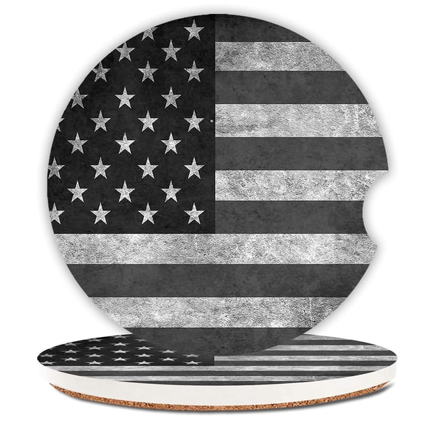 Posavasos Absorbentes Con Diseño De Bandera Americana, Color Negro Y Gris, Para Coche, Posavasos De Piedra De Cerámica, Juego De Posavasos Para Mujeres Y Hombres De 2.56 Pulgadas (Paquete De 2)