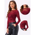 thumbnail image 2 of DARING DIVA Lace Cutout Front Long Sleeve Sheer Blouse S Burgundy, 2 of 6