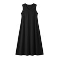 thumbnail image 4 of ClodeEU Women's V Neck Sleeveless Maxi Dress with Side Split,Casual Loose Summer Flowy Tank Dress Black,Women's Plus L, 4 of 7