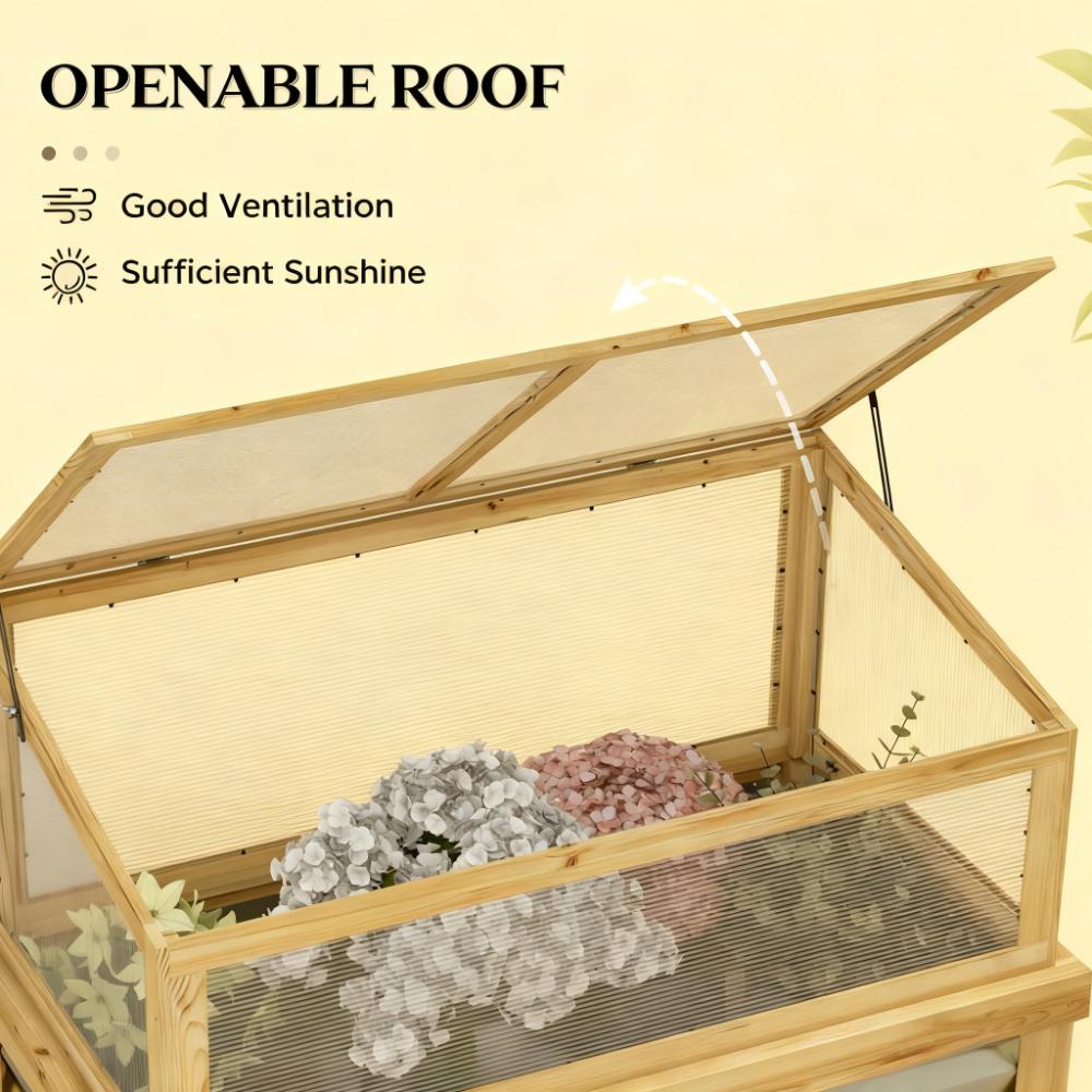 Raised Garden Bed, Wooden Cold Frame Planter with Lean-to Greenhouse, Raised Garden Flower Bed Kit
