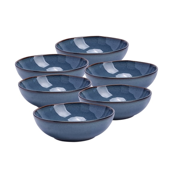6-Piece 8'' Soup/Pasta bowl, Organic Shape Highland bowls, Microwave and Dishwasher Safe, Reactive glaze Blue