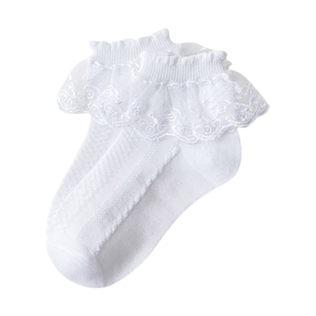 Warm Socks for Boy 1-10 Years Children's Solid Color Lace Flower Mesh Dance Short Socks Colorful Socks White 17