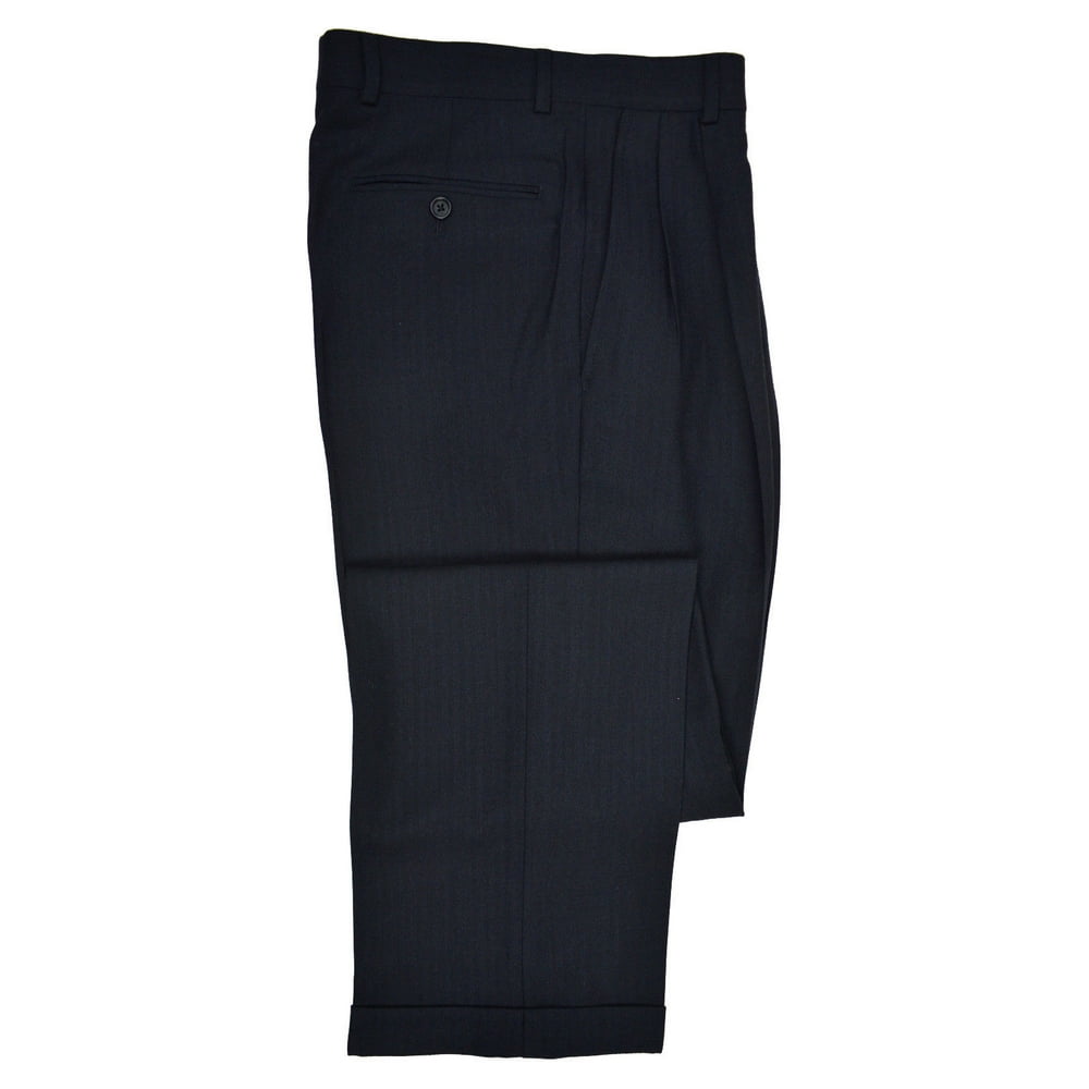 Brooks Brothers New Brooks Brothers Mens Navy Blue Wool Pleated Cuffed Dress Pants 33W x 33L
