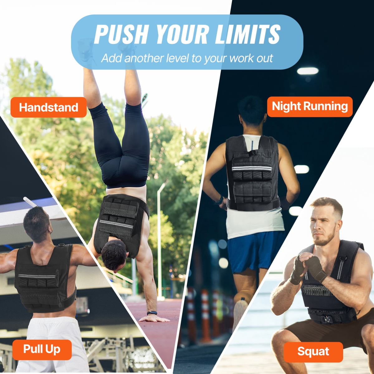 ZHICHUN 35lb Adjustable Weighted Vest for Men & Women, Strength Training Running Equipment with 16 Removable Iron Blocks, Quick-Release Buckle & Reflective Stripes (Black)