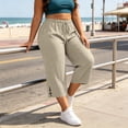 thumbnail image 6 of Zormilly Capri Pants for Women, Loose Lightweight Plus Size Pants with Pockets, Split Hem Black Cropped Pants Vacation, XL-5XL, 6 of 8