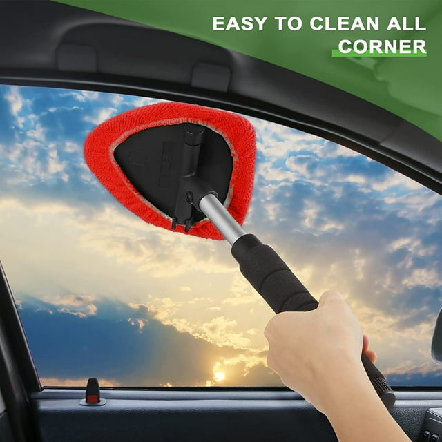 2 juegos de limpiador de parabrisas, limpiador de ventanas de coche, herramienta de limpieza de ventanas de coche, limpiaparabrisas con mango desmontable, almohadillas de microfibra