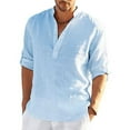 thumbnail image 3 of Chemises en Lin à Manches Longues pour Hommes Blouse Décontractée Solide Top Coton Été, 3 of 3