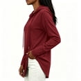 thumbnail image 5 of Plus Size Women's Loose Fit Hooded Drawstring Long Sleeve Pocket Solid Color Top Blouse Casual Comfortable Cozy Fashion Trendy Outfits Daily | CSEONE,Red 2XL, 5 of 8