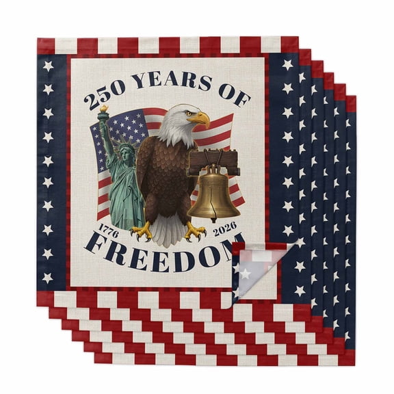 250 Year American Anniversary Flag Cloth Napkins, Eagle USA Flag Washable and Reusable Dinner Napkins Set of 6, Table Napkin for Kitchen Party Birthday Wedding Hotel Housewarming 20"x20"