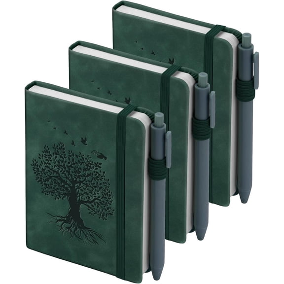3 Pack Pocket Journaling Notebooks, A6 Small Notebook For Note Taking Journaling Notebooks Journals For Writing Mini Note Pads With Pen Holder 120 Pages 100 GSM Thick Paper-3 Green