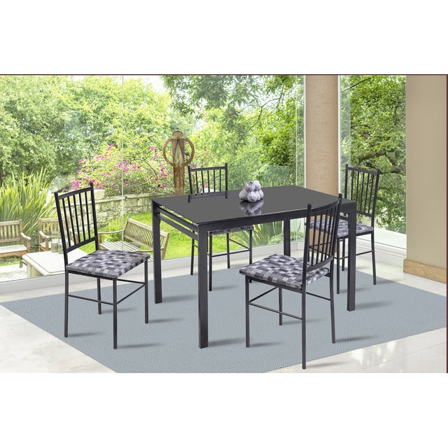 Comedor MOBILKRAFT Medellin 4 Sillas Tubular y Cubierta de Cristal Estilo Clasico Color Chocolate