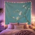 thumbnail image 2 of Sparse Blossoming Branch Against Soft Teal, Peaceful Minimalist for Flower Lovers, Botanical Wall Art, Housewarming Gift, Tapestry Wall Hanging for Bedroom and Living Room, 2 of 7