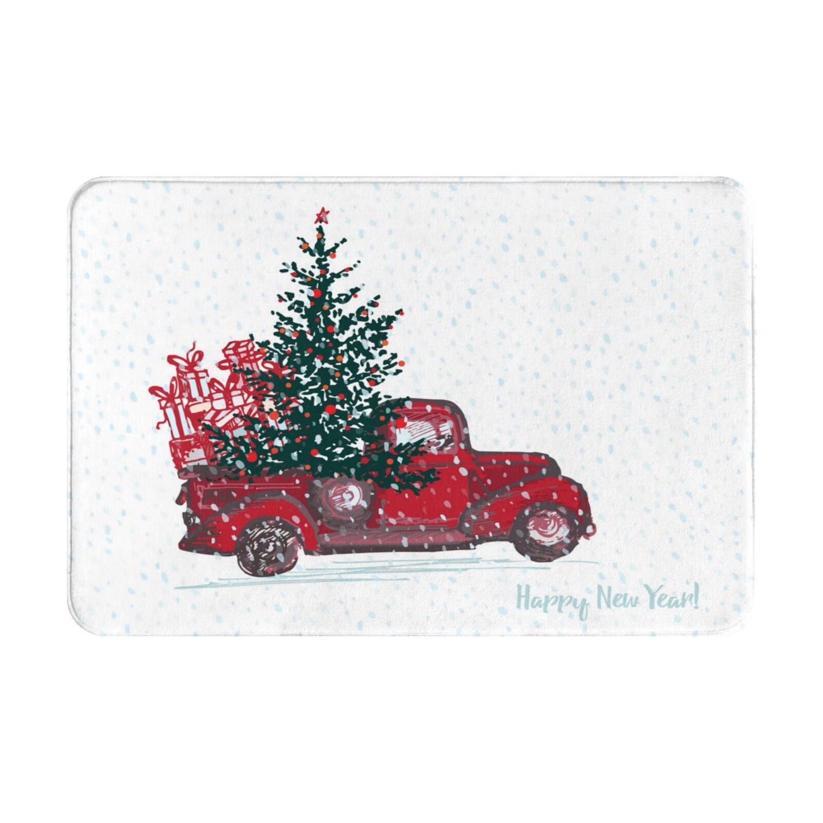 Merry Christmas Red Truck Door Mats New Year Xmas Tree Snowflake Bath