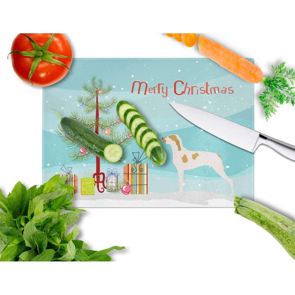 Caroline's Treasures Ariege Pointer Christmas Glass Cutting Board Large