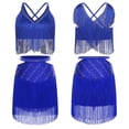 thumbnail image 3 of Aislor Women's Latin Salsa Ballroom V Neck Sleeveless Fringe Crop Top with Swing Skirt Indian Dancewear Blue XXL, 3 of 7