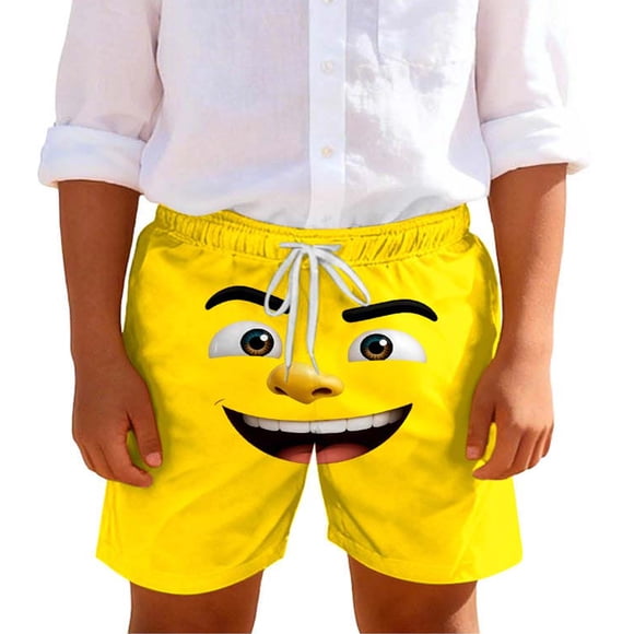 Niños Pequeños Pantalones de Natación de Color Sólido Impresión de Expresión Linda con Bolsillos, Pantalones Cortos de Playa de Verano Transpirables