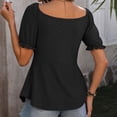 thumbnail image 5 of Womens V-neck Solid Blouses And Tops Short Sleeve Drawstring Shirts And Tops Black,L, 5 of 6