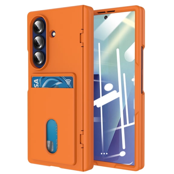 Dteck Case for Samsung Galaxy Z Fold 7,Shockproof PC Case Built-in Front Screen Protector Hinge Protection Card Slot Wallet Back Cover for Galaxy Z Fold 7,Orange