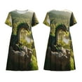 thumbnail image 5 of Defioc Deep Forest Stone Green Dragon Pattern Womens Summer Dresses Short Sleeve Sundress 2025 Beach Vacation Dresses with Pockets -Large, 5 of 6