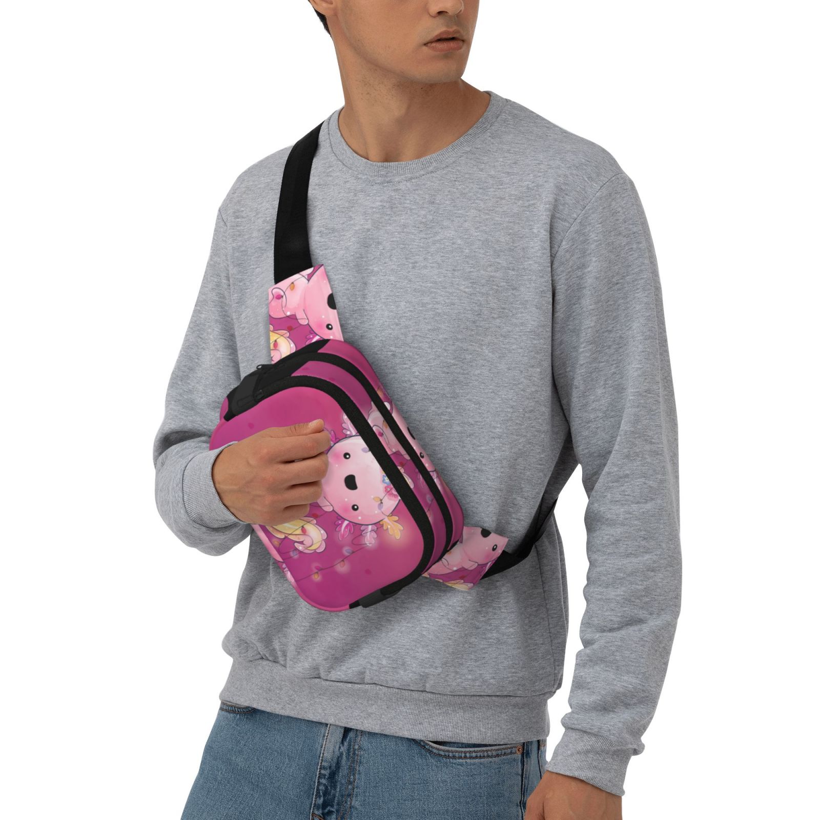 Hirioo Cute Pink Axolotl A for Double Layer Waist Bag Adjustable Fanny Pack For Travel Running Hiking