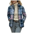 thumbnail image 4 of felwors Women's Middle-Aged and Senior Plaid Print Cotton Coat, Stand Collar Lightweight Fall Winter Outerwear Loungewear Blue, L, 4 of 8