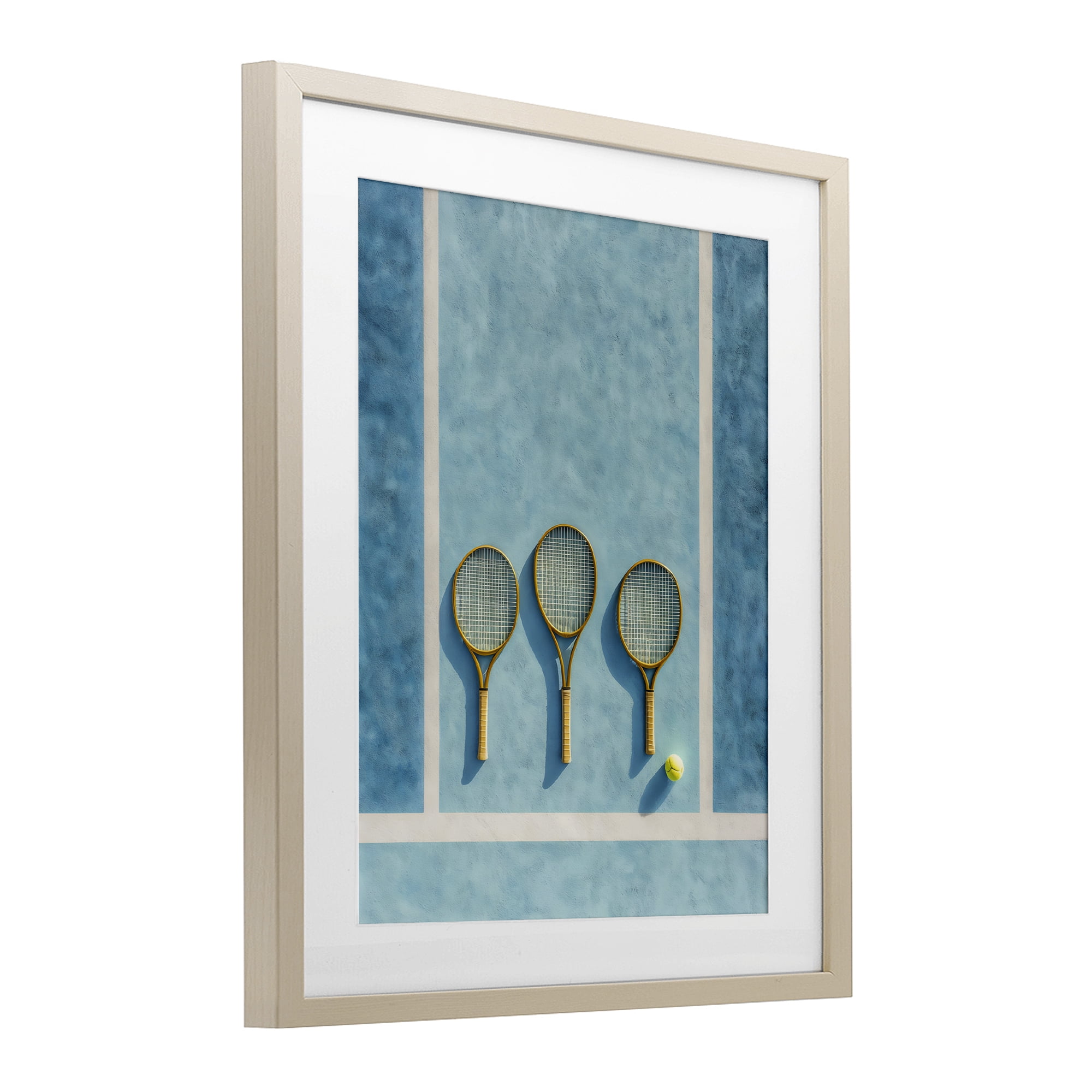 Tennis Racket Trio Birch Framed Print Under Glass, design by Franklyn Gregory