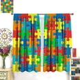 thumbnail image 3 of Abstract Kitchen Curtains, Colorful Puzzle Pieces Fractal Children Hobby Activity Leisure Toys Cartoon Image Window Drapes Set 2 Panels,55x63 Inches, 3 of 8