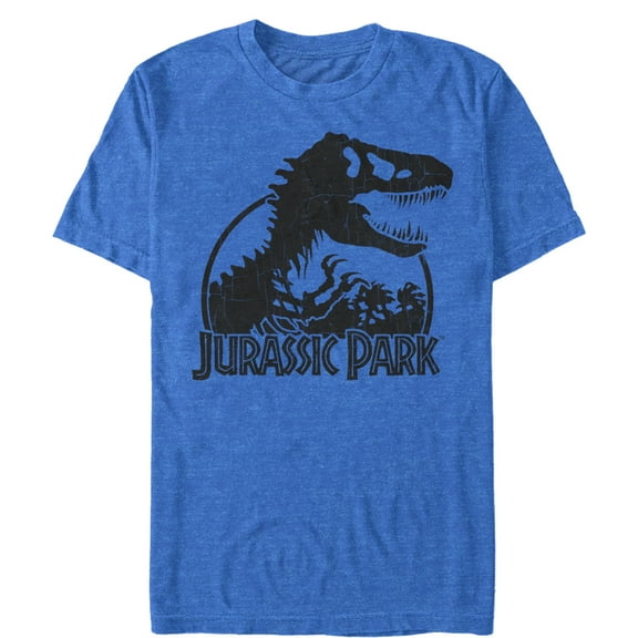 Men's Jurassic Park Dino Skeleton Silhouette Logo Graphic Tee Royal Blue Heather Medium