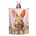 thumbnail image 2 of Throw Blanket Fleece Throw Blanket 50x80in, Spring Easter Cute Rabbit Tulip Soft Lightweight Bed Blankets Flower Butterfly on Pink Plaid Fuzzy Couch Blankets for All Season, 2 of 9