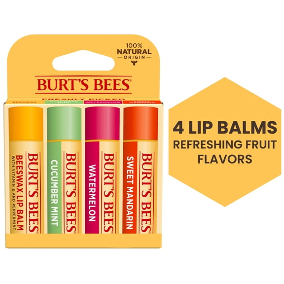 Burt's Bees Lip Balm Pack, Freshly Picked 4 Pack, 0.15 Ounce Tubes