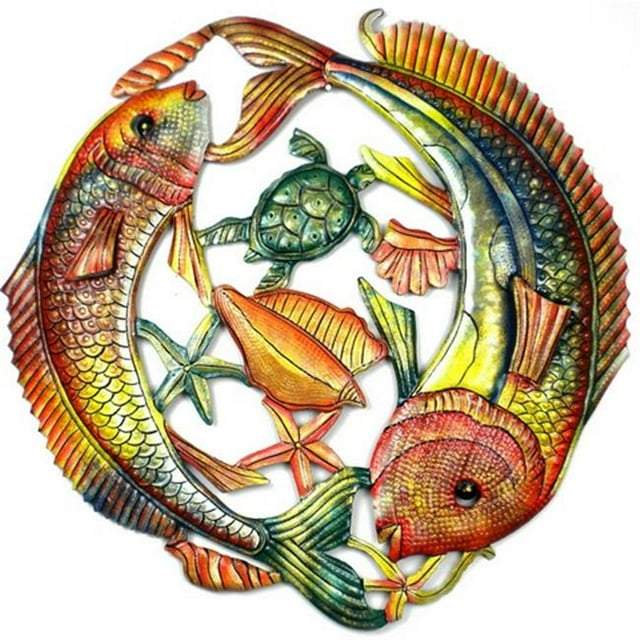 Croix des Bouquets Painted Two Fish Jumping, 24 in.