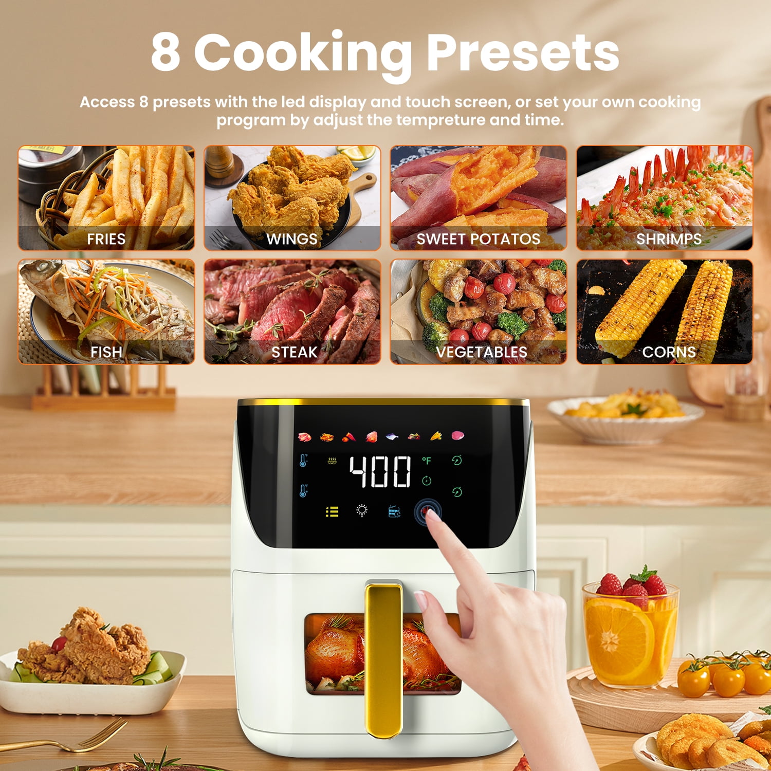 Ultrean Large Air Fryer 8.5 Quart with 7 Preset Modes, Touch Screen and  Guided Cooking, 1700W (White) 