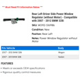 thumbnail image 2 of Rear Left Driver Side Power Window Regulator (without Motor) - Compatible with 2007 - 2012 BMW 328i 2008 2009 2010 2011, 2 of 2