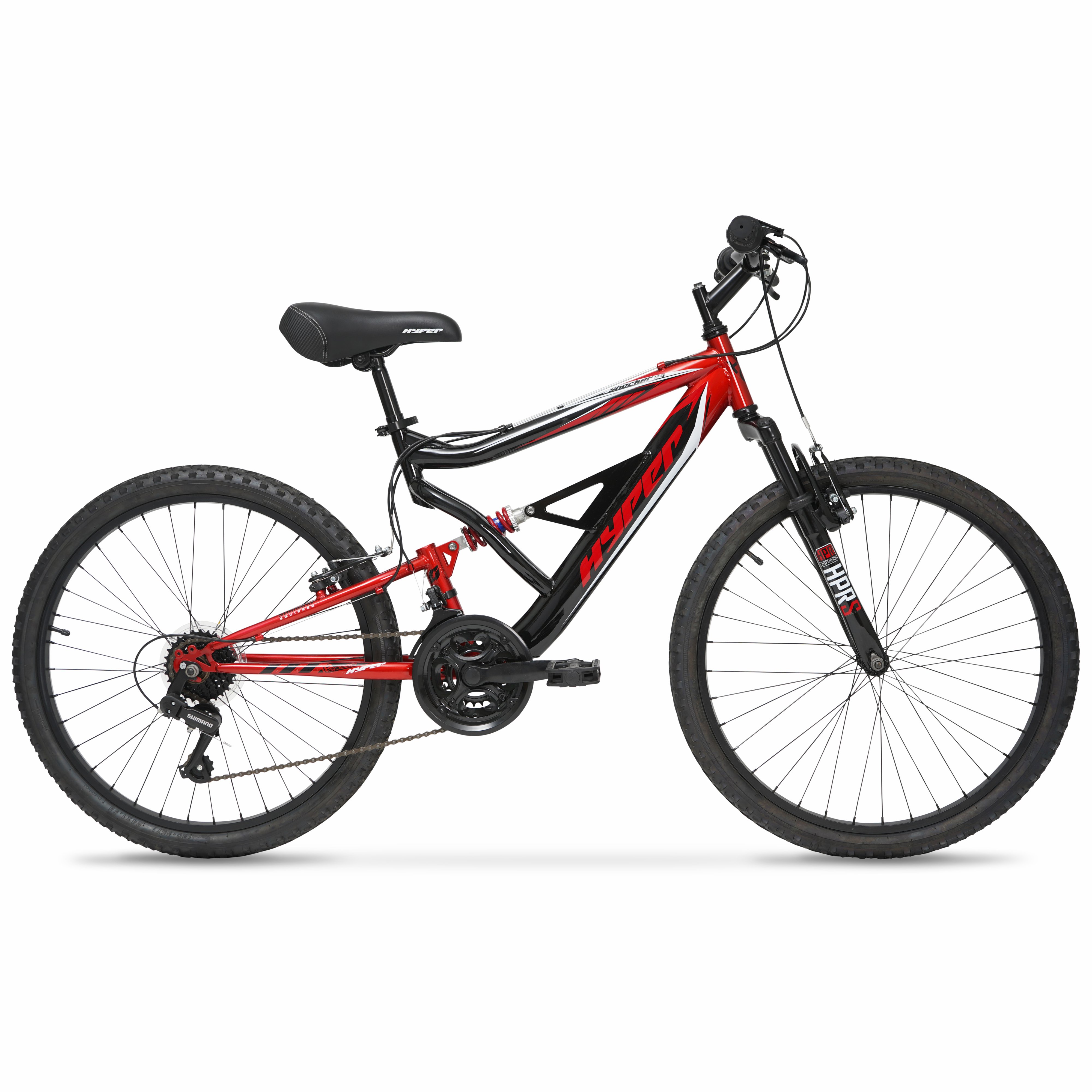Hyper Bicycles 24" Shocker Mountain Bike, Adult Ages 13+, Black/Red