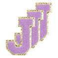 thumbnail image 1 of Parche de letras de chenilla Uxcell, autoadhesivo, bordado con borde dorado, letra púrpura-J, 1 of 6