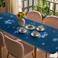 thumbnail image 3 of Navy Blue Snowflake Table Cloths for 8 Foot Rectangle Tables, Christmas Winter Vintage Stripes Patio Waterproof Elastic Fitted Tablecloths, Washable Rectangular Table Cover for Camping, 3 of 8