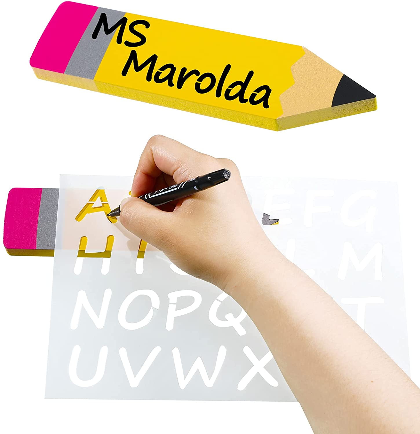 Back to School DIY Pencil Teacher Name Plates Set 2 Personalized Pencil Teacher Name Plate School Welcome Sign for School Classroom Desk Decor 2 Letter Template and Erasable Pen Back to School DIY Pencil Teacher Name Plates Set 2 Personalized Pencil Teacher Name Plate School Welcome Sign for School Classroom Desk Decor 2 Letter Template and Erasable Pen