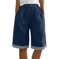 thumbnail image 6 of Cotton Linen Long Shorts for Women Baggy Knee Length Bermuda Shorts Casual Wide Leg Elastic Waist Lounge Shorts with Striped Trim, 6 of 9
