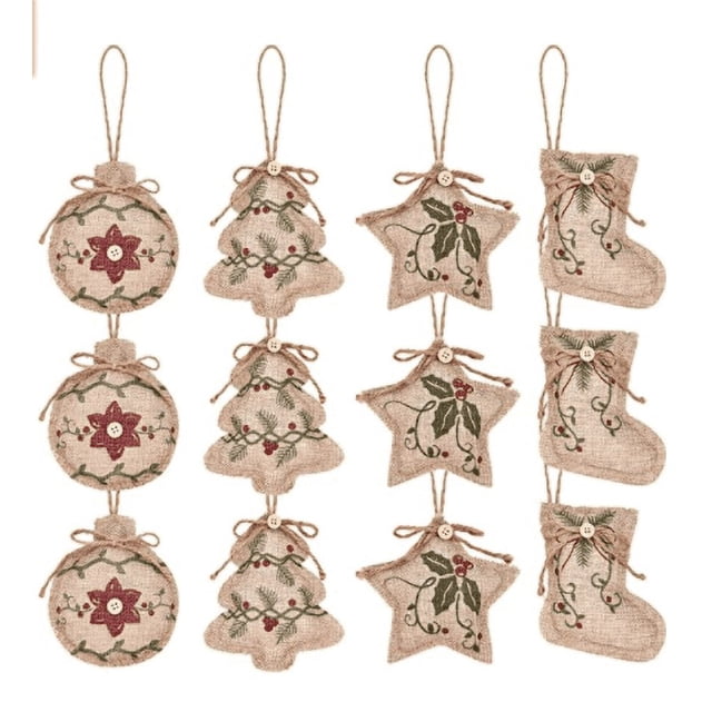 Adornos de árbol de arpillera de Navidad, decoraciones colgantes, calcetín de Navidad, decoración en forma de bola para fiesta de Navidad