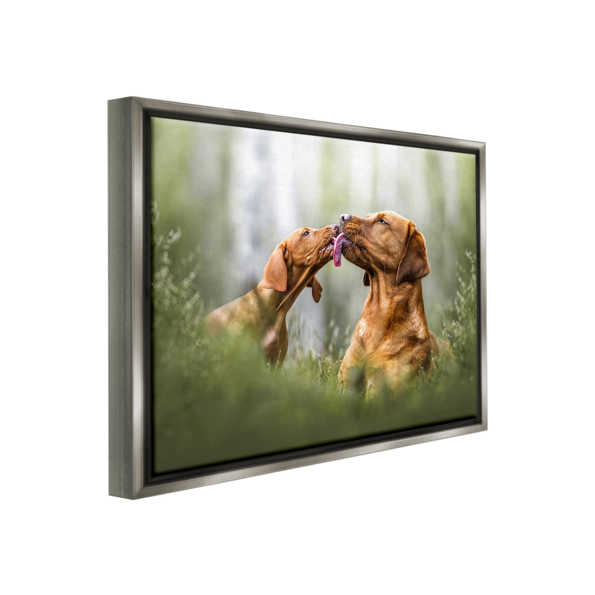 Stupell Industries Playing Puppies in Grass Animals & Insects Painting Gray Floater Framed Canvas Art Print Wall Art, 31 x 25