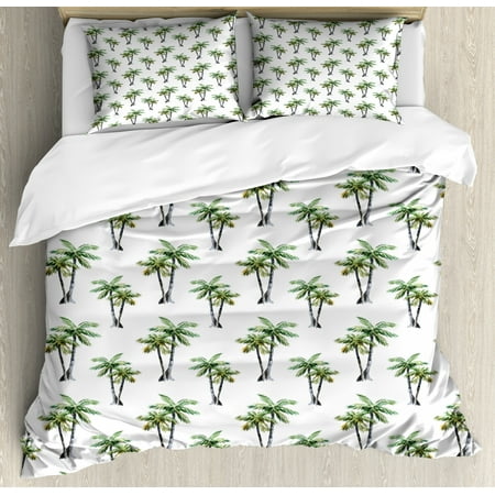 Palm Tree Duvet Cover Set Botanical Watercolor Artwork Of