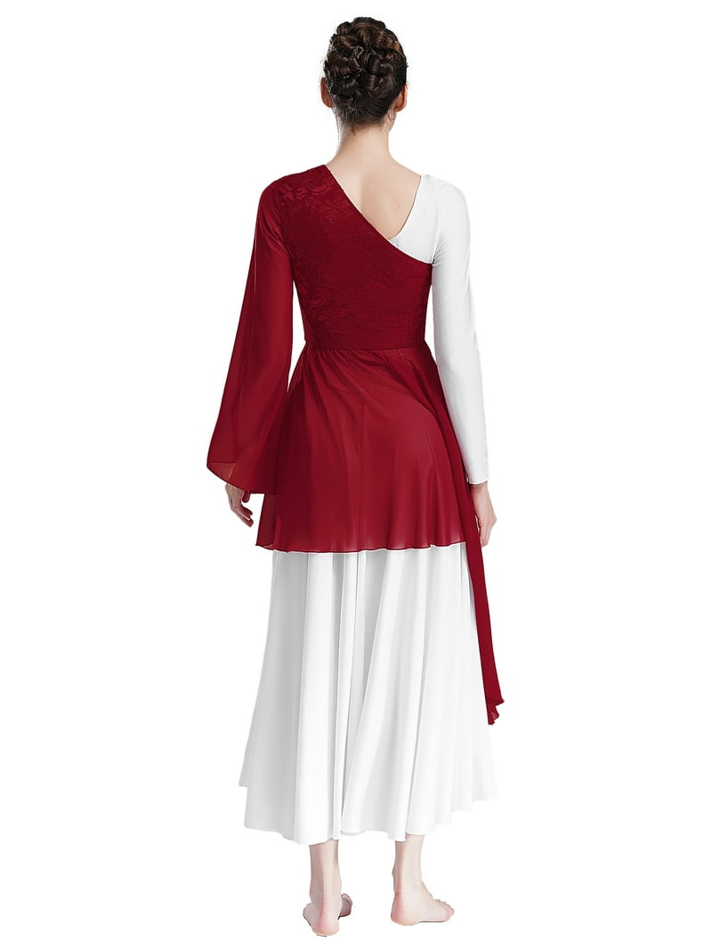 Aislor Women's Dance One Shoulder Flared Sleeve Asymmetrical Dress Burgundy XL Aislor Women's Dance One Shoulder Flared Sleeve Asymmetrical Dress Burgundy XL