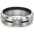 thumbnail image 4 of Bling Jewelry Mens Black Inlay Titanium Wedding Band Ring with CZ Accent Silver, 4 of 5