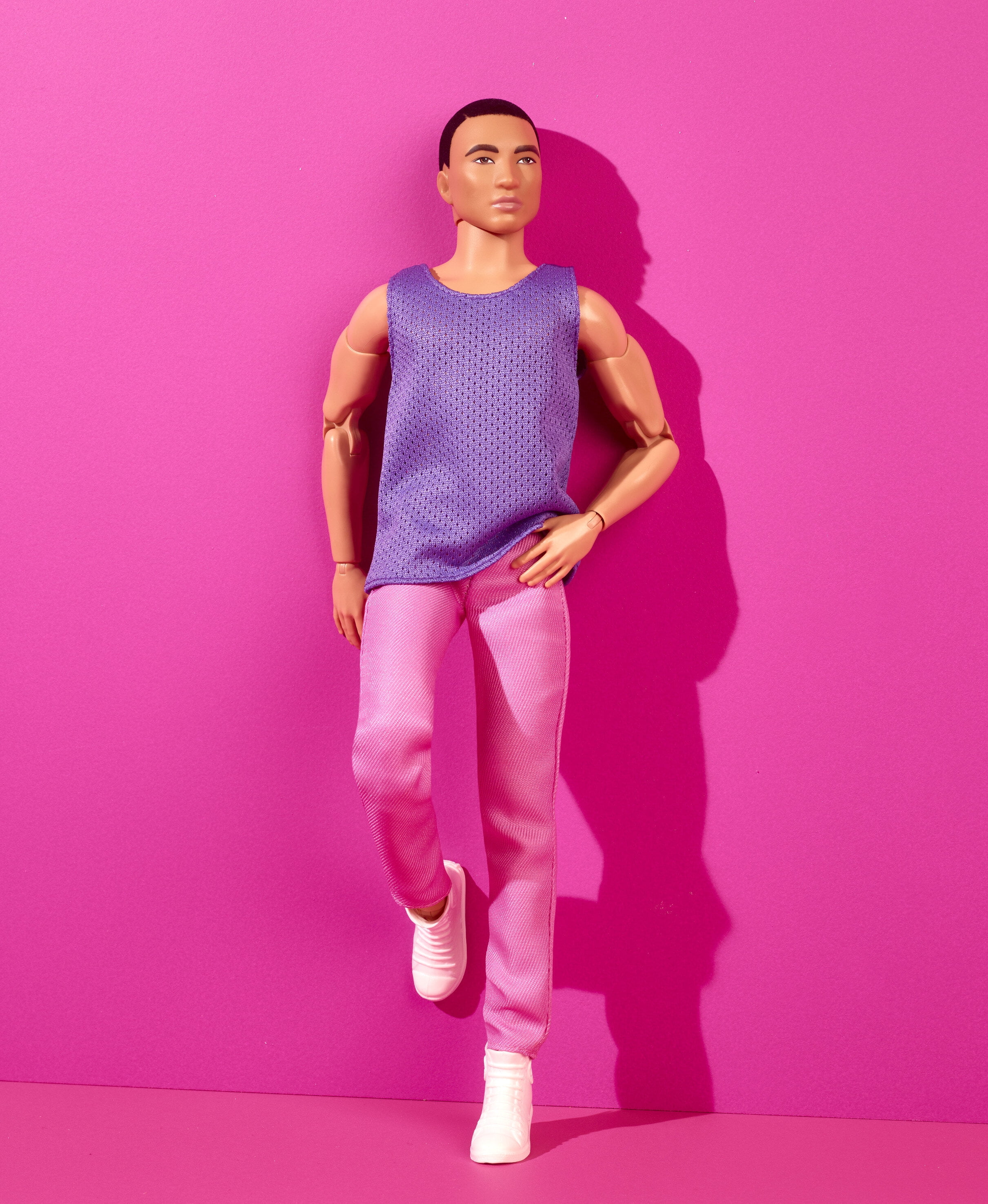 2023 New Ken Doll Barbie Looks Black Hair Purple Top with Pink